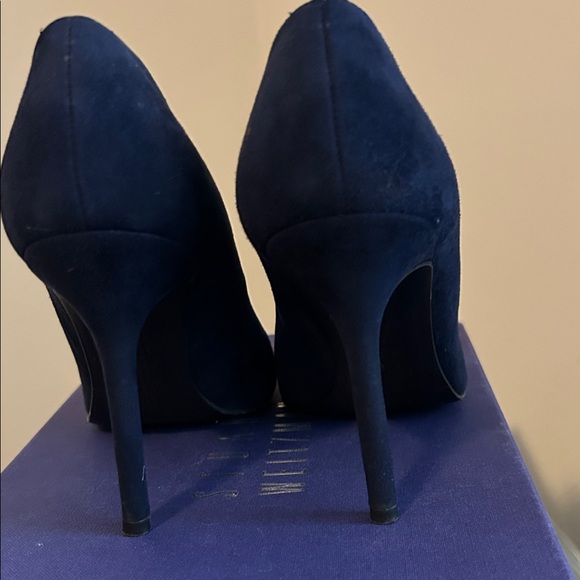 Stuart Weitzman Navy Suede Pumps Heels Size 6.5 With Box - Picture 3 of 6